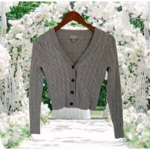 J.Crew Gray Cashmere Cable-Knit V-Neck Button-Up Cardigan Sweater S
